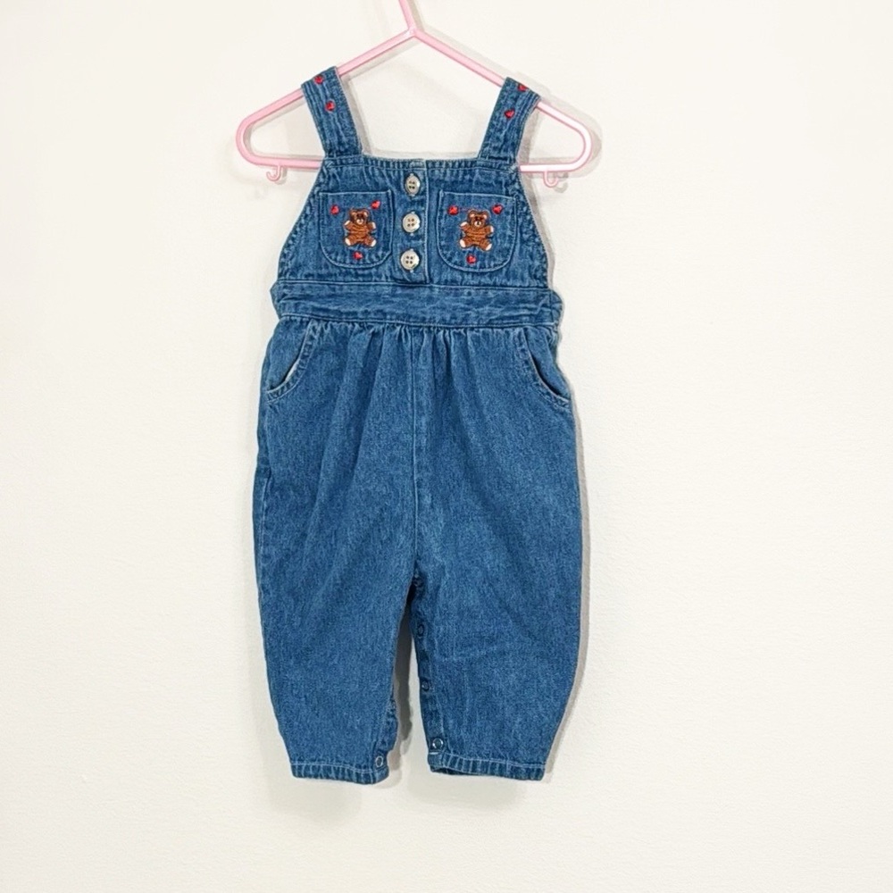 C.F.L. Sportswear Vintage Denim Overalls, Embroidered Bears Size 6-9 Months EUC